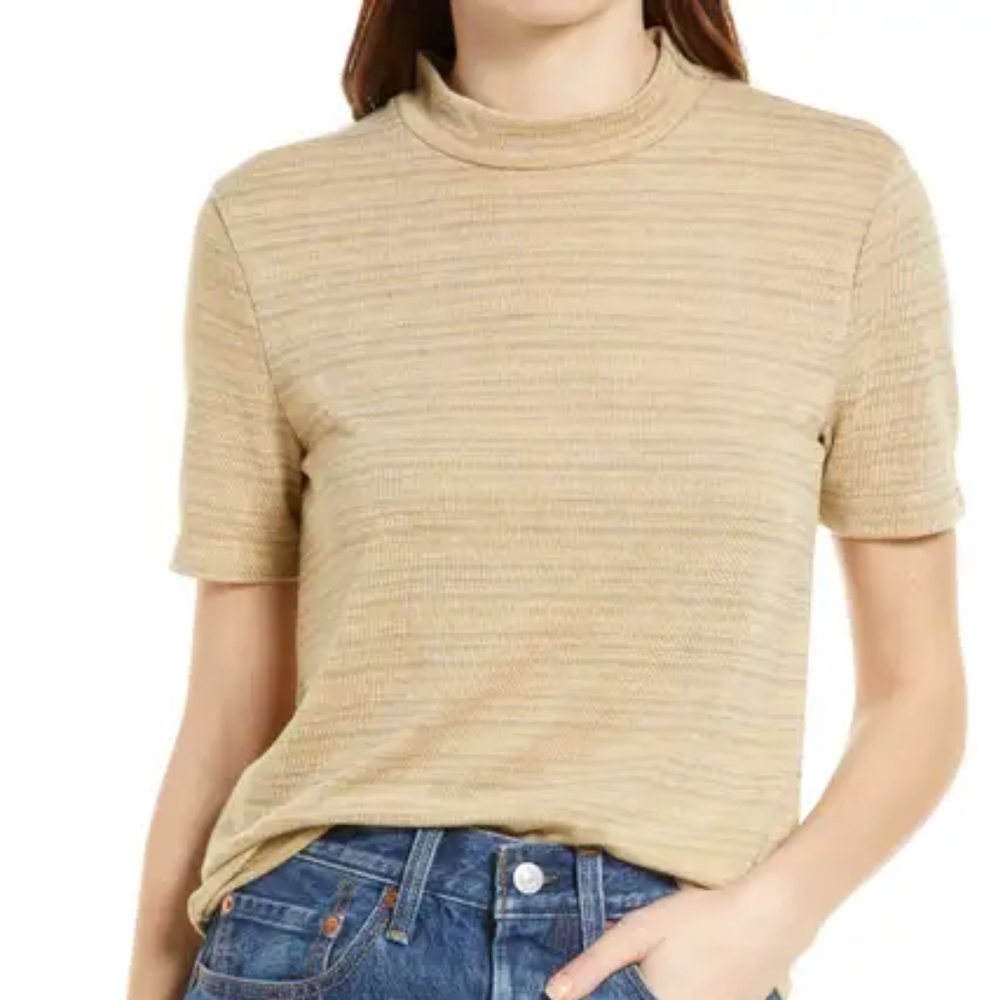 NWT Treasure & Bond Honey Stripe Soft Mock Neck Tee L